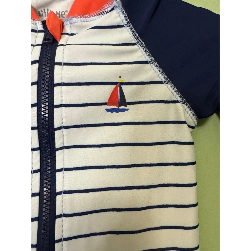 Little Me Baby Boys‎ Nautical Sailboat Rash Guard Swimsuit Navy White 12M Beach